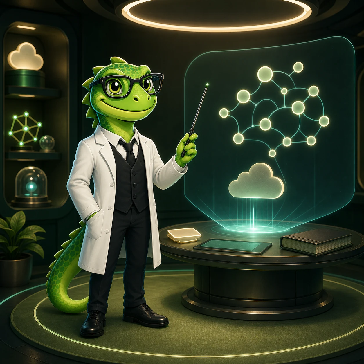 WebLizard Labs lizard instructor in a cloud and AI teaching laboratory